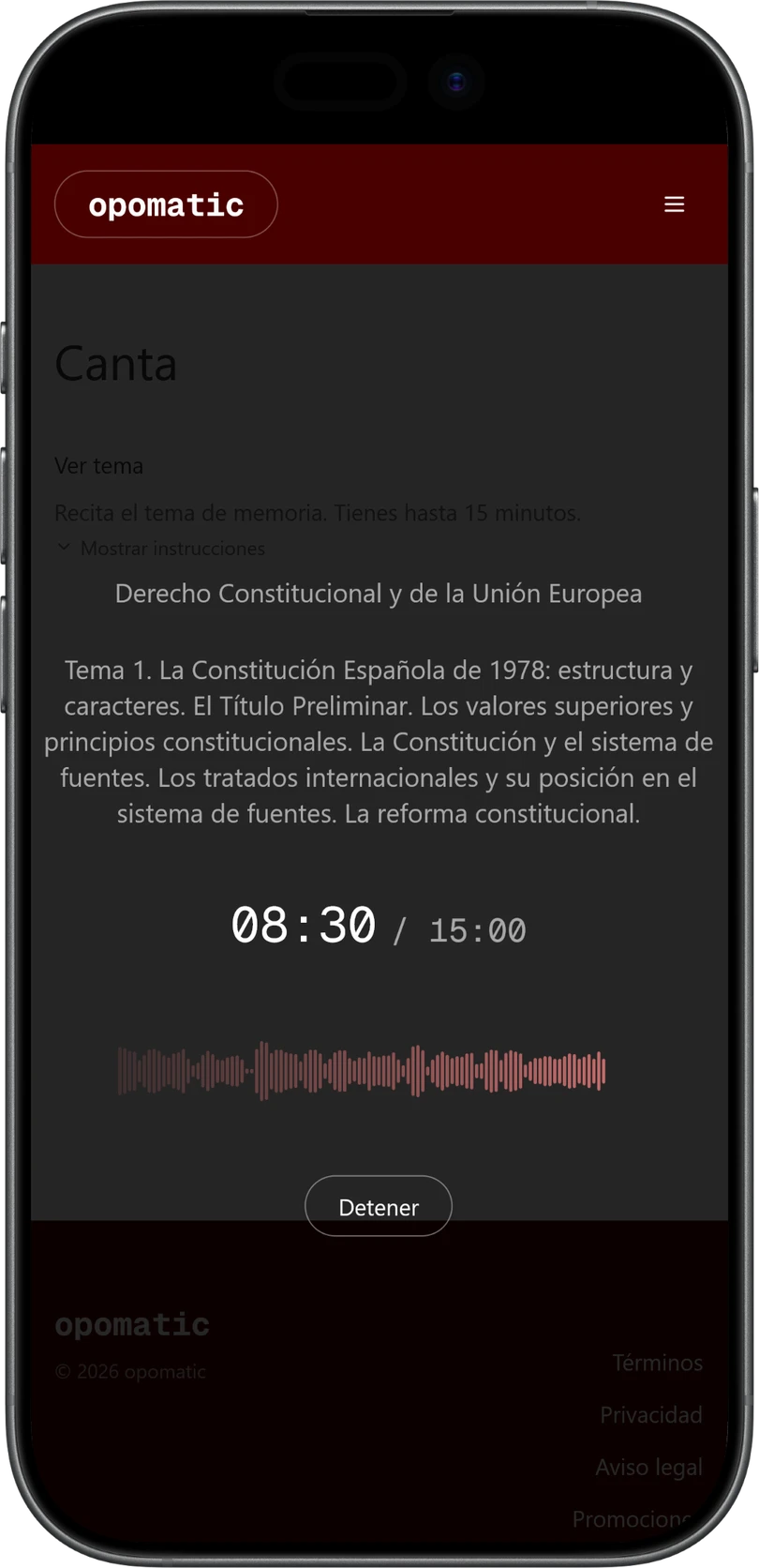 Pantalla del cante en un iPhone