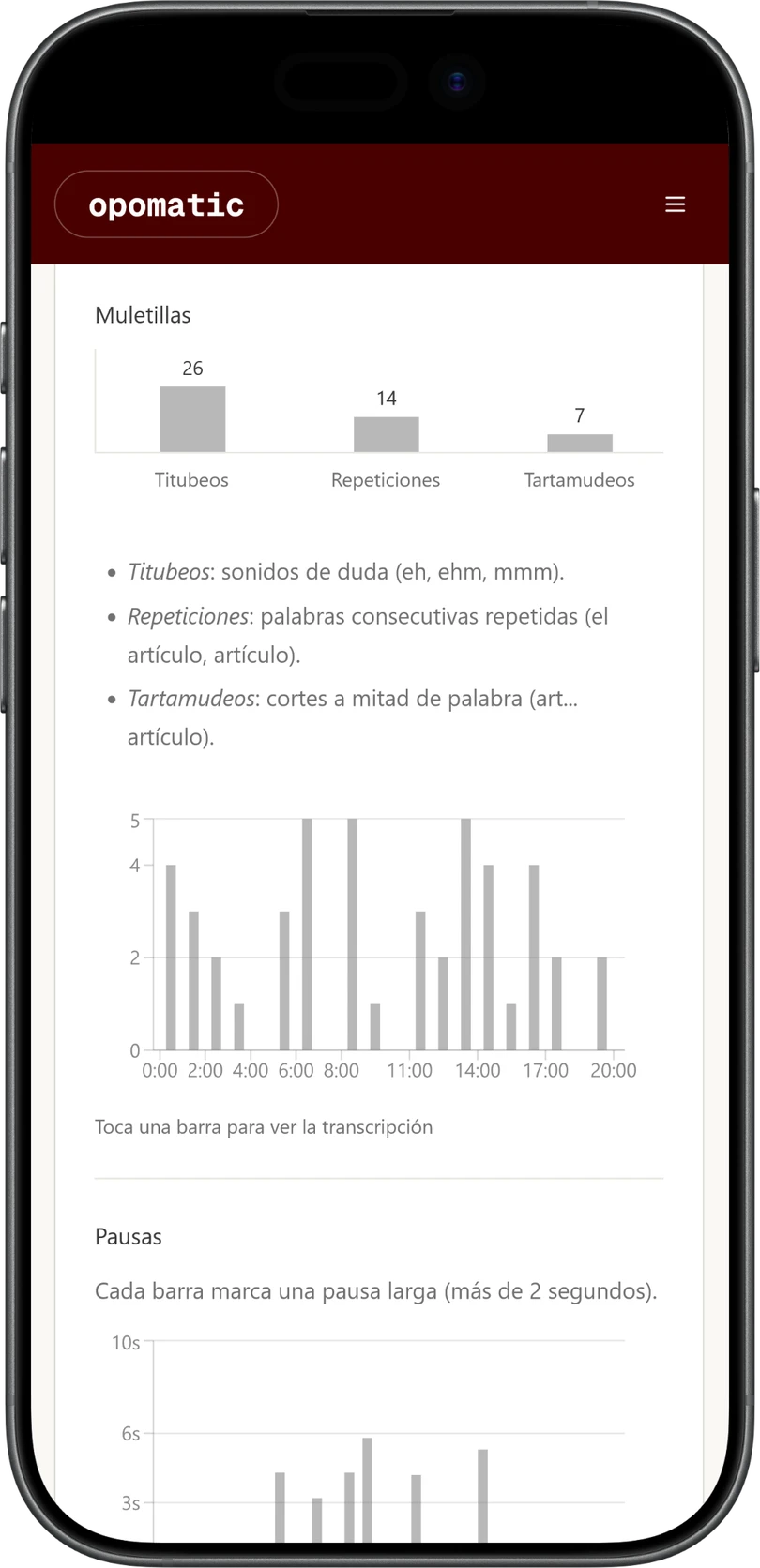 Pantalla de muletillas en un iPhone