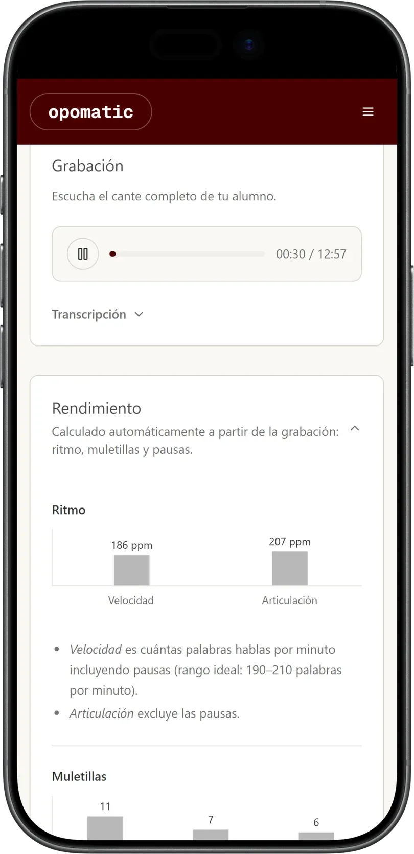 Pantalla de la grabación del cante en un iPhone